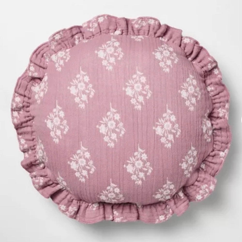 Round Ruffle Floral Jacquard Pillow Purple/Cream - Threshold™ Studio McGee